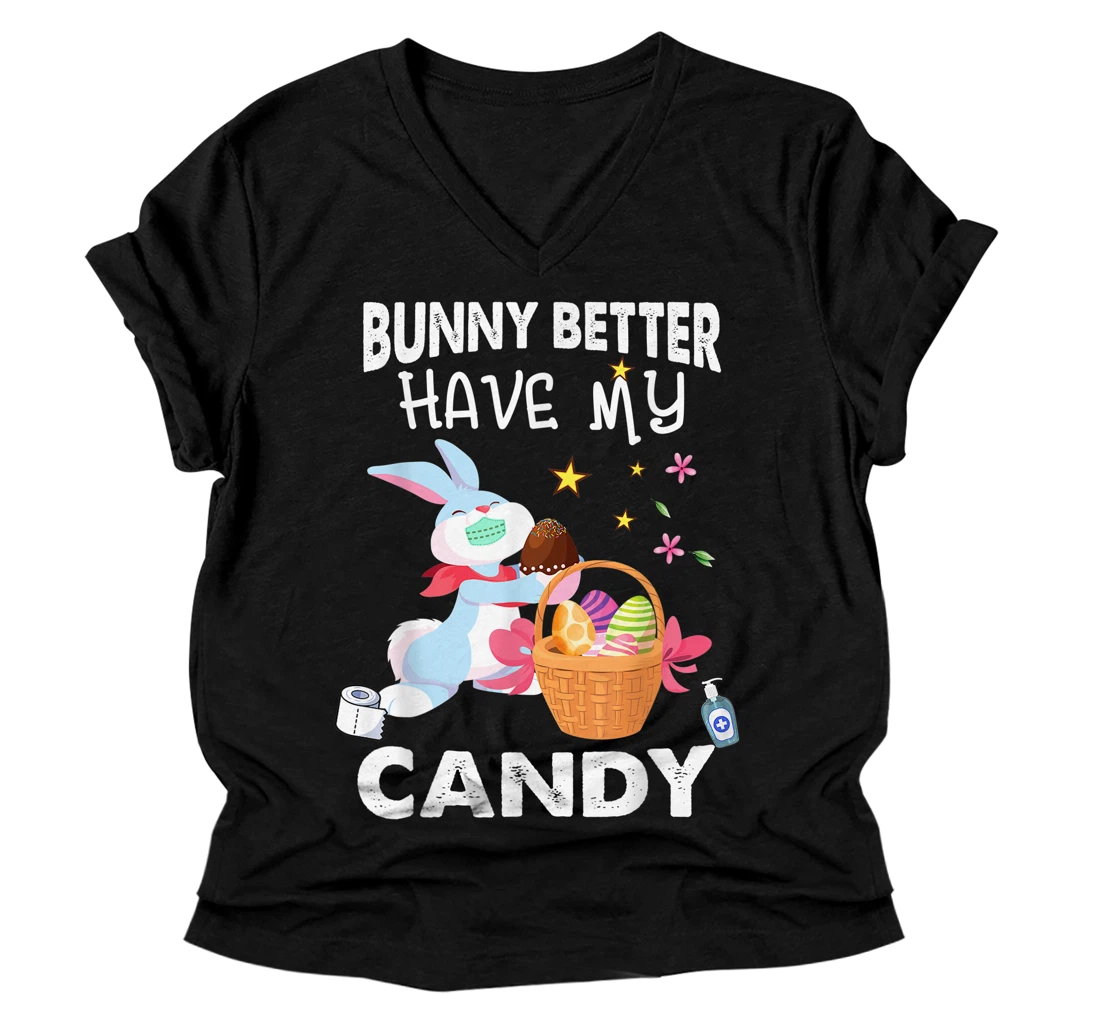 Funny Rabbit V-Neck T-Shirts for Men Easter Eggs Basket Plus Size V-Neck T-Shirt