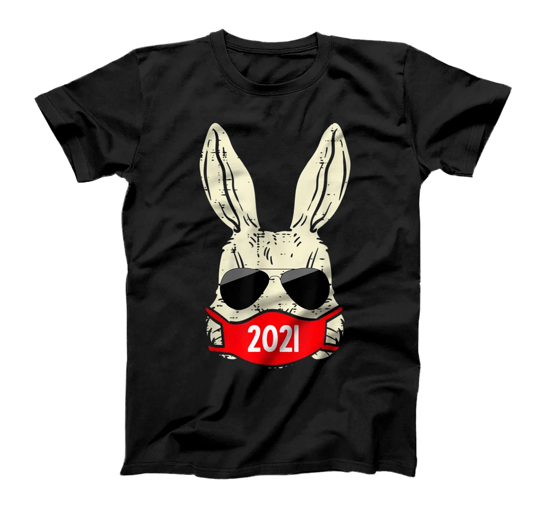 Bunny With Face Mask Happy Easter 2021 Family Easter Pajamas T-Shirt, Women T-Shirt