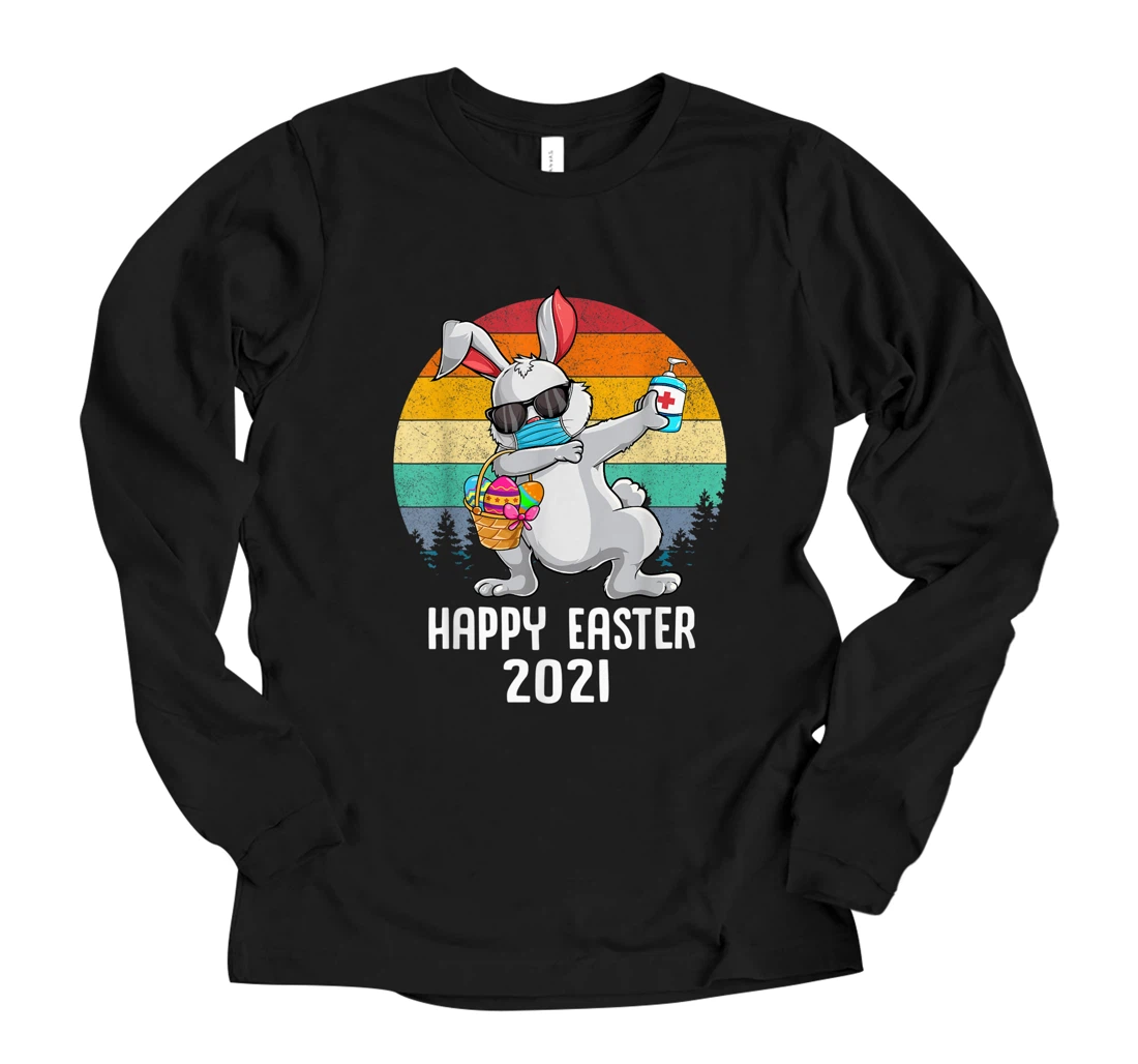 Dabbing Rabbit Funny Boys Girls Kids Happy Easter 2021 Long Sleeve T-Shirt