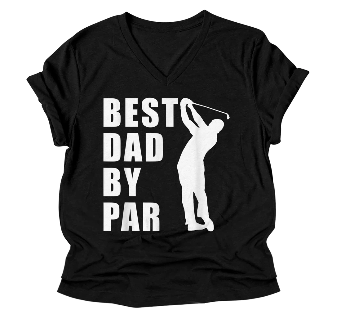 Personalized Mens Best Dad By Par Funny Golf Design V-Neck T-Shirt