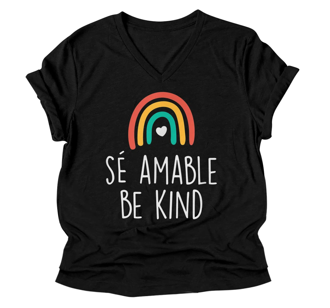 Personalized Be Kind In Spanish Se Amable Encouraging and Inspiring V-Neck T-Shirt