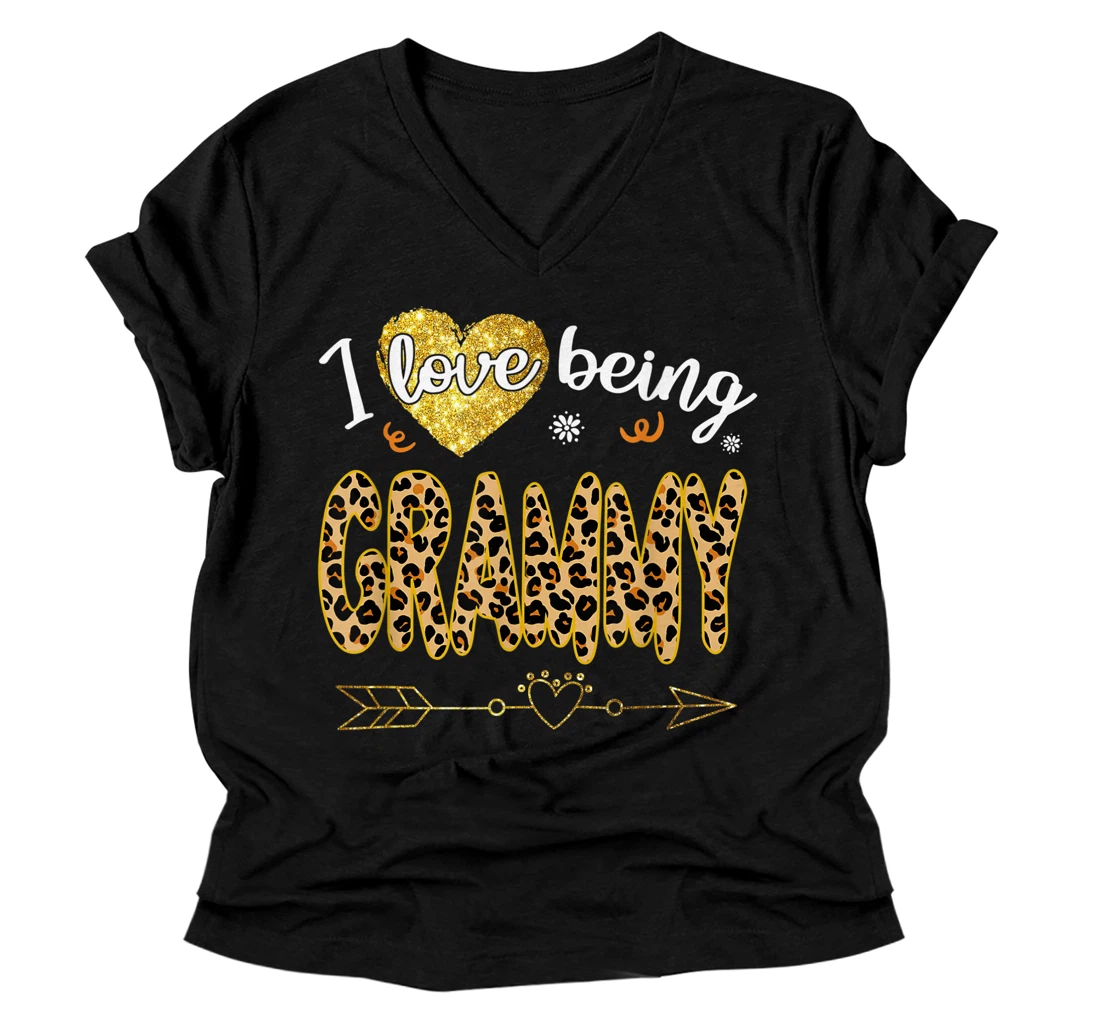 Personalized I Love Being Grammy Leopard Mother's Day V-Neck T-Shirt