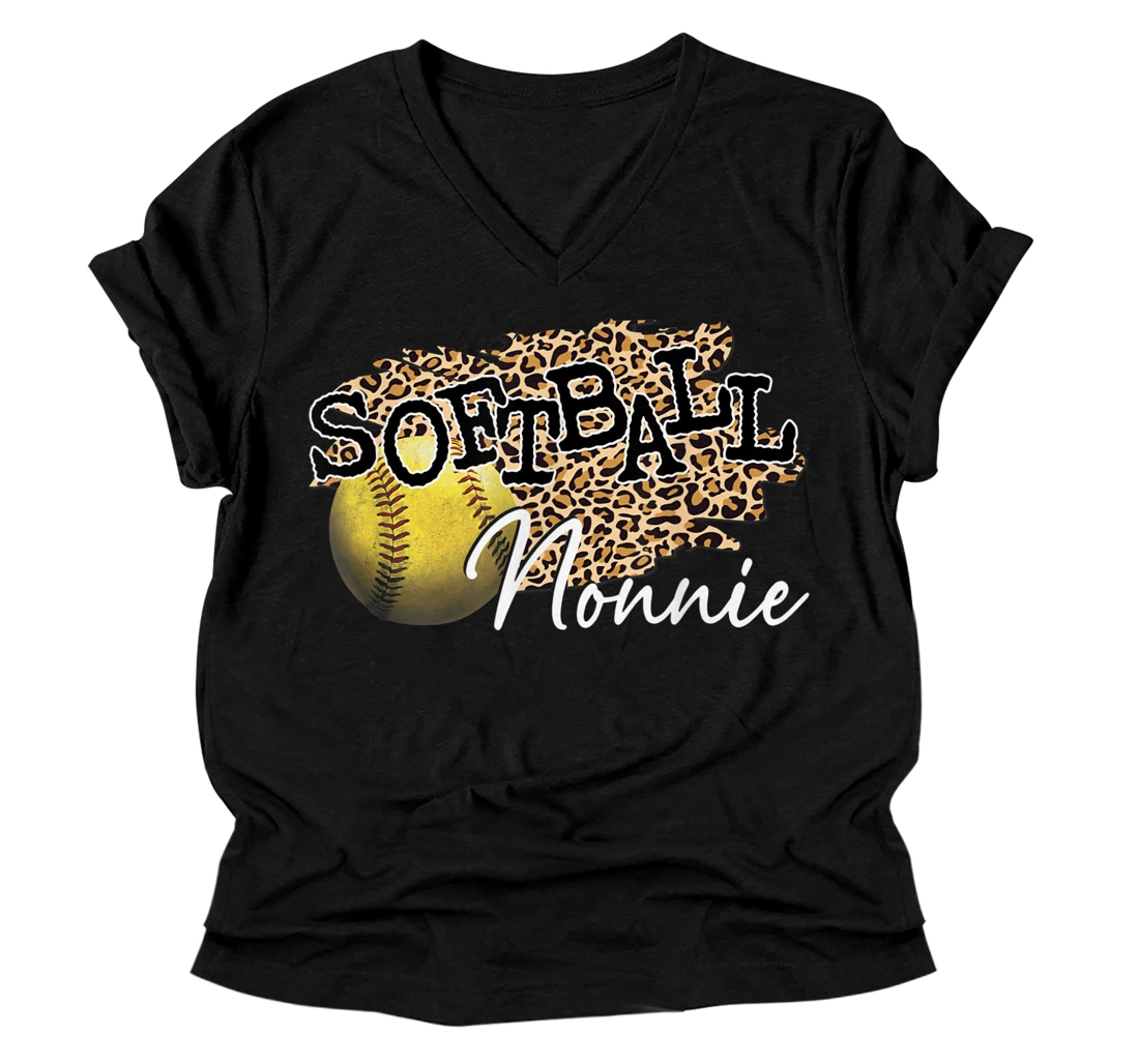 Personalized Softball Nonnie Leopard - Softball Nonnie V-Neck T-Shirt