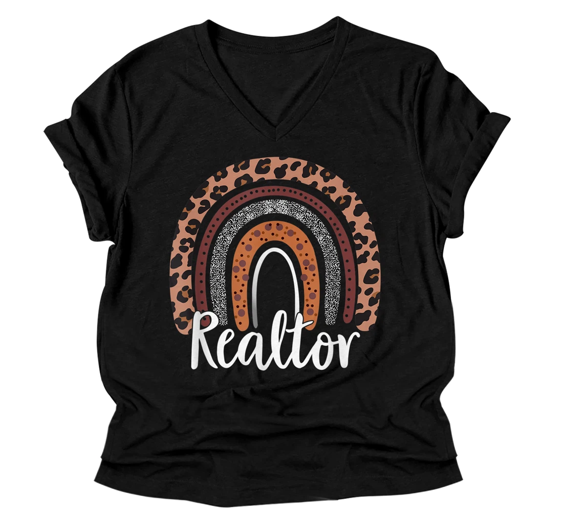 Realtor Love Rainbow V-Neck T-Shirt V-Neck T-Shirt