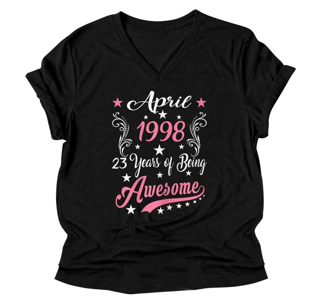 Womens April Girl 1998 V-Neck T-Shirt 23rd Birthday Gift 23 Years Old V-Neck T-Shirt