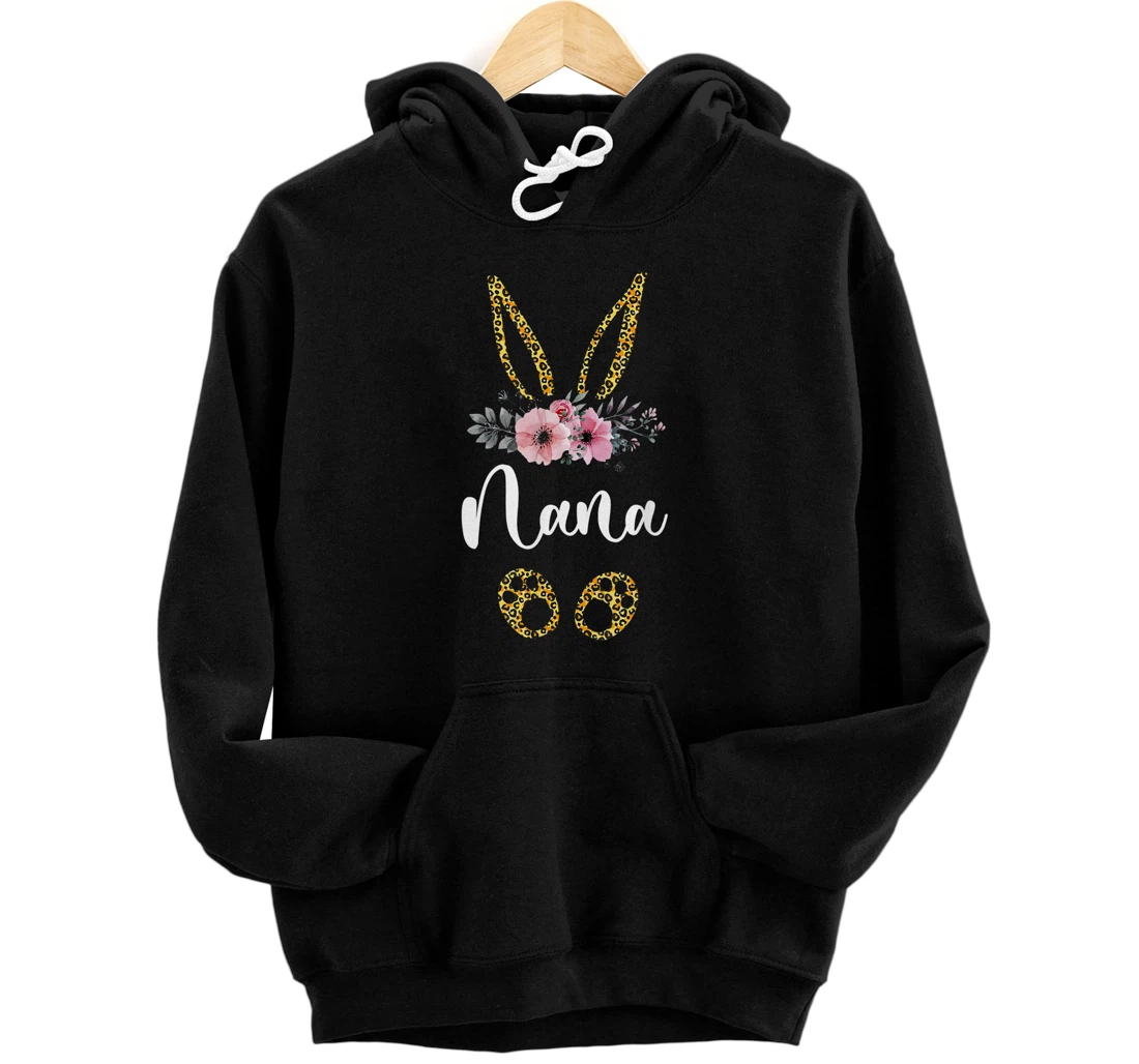 Womens Mother's Day Easter Flower Nana Leopard Bunny Pullover Hoodie