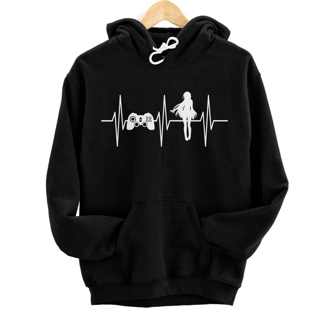 Personalized Gamer Anime Shirt Gaming Anime Lover Heartbeat Video Gaming Pullover Hoodie