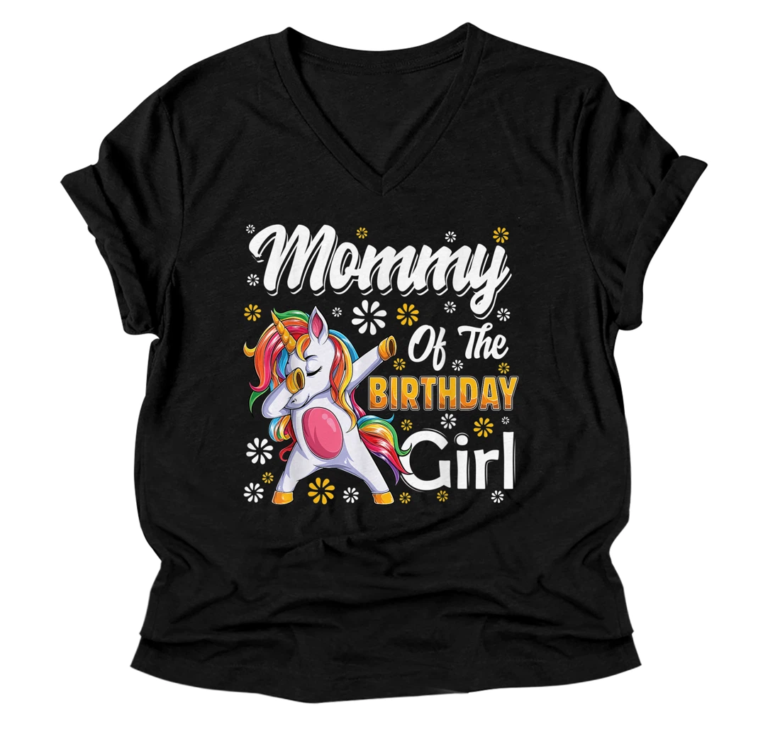 Personalized awesome dabbing unicorn birthday Mommy Family Matching V-Neck T-Shirt