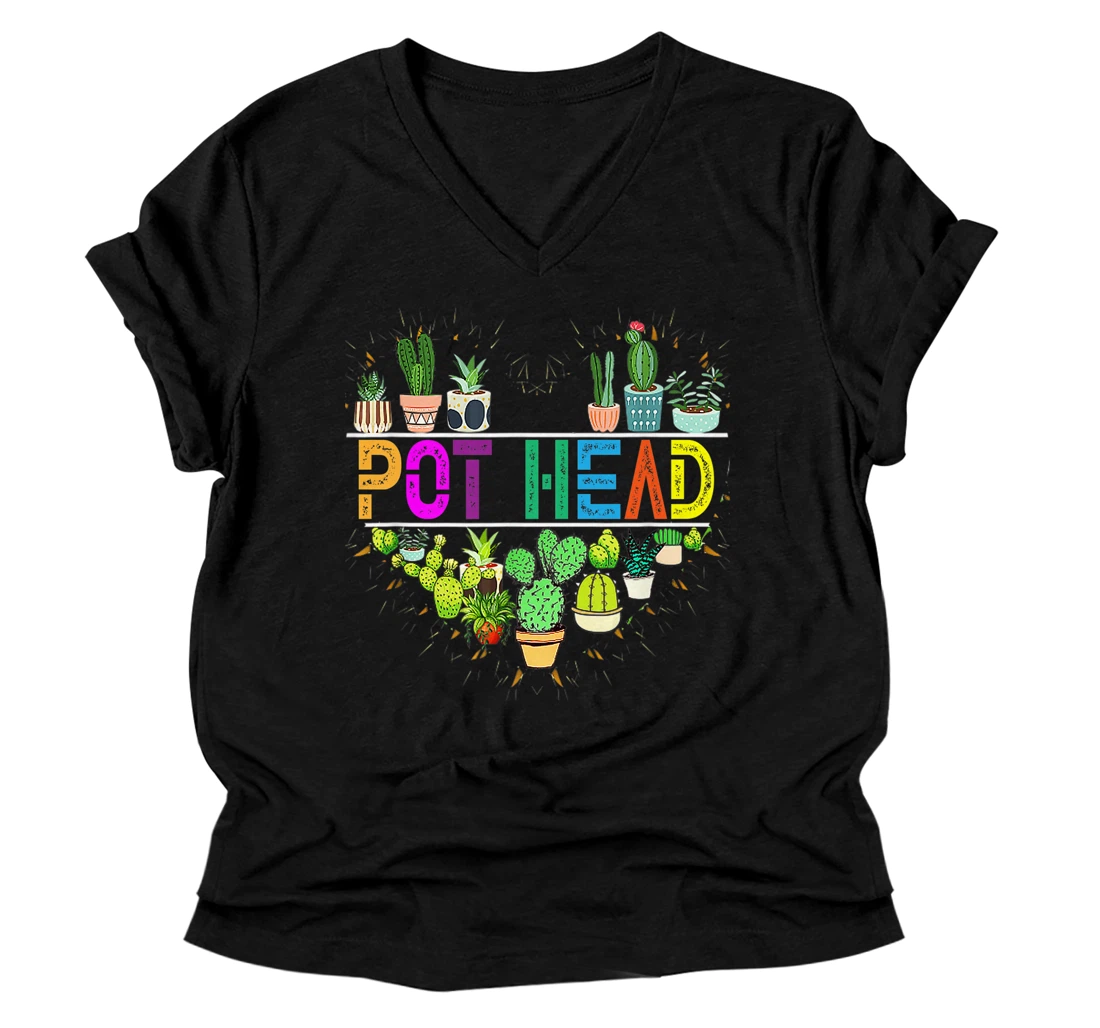 Plant Lover And Gardener V-Neck T-Shirt Pot Head Succulent Premium V-Neck T-Shirt