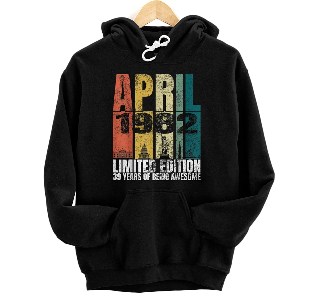 Personalized Vintage April 1982 Bday Gifts 39 Years Old 39th Birthday Pullover Hoodie