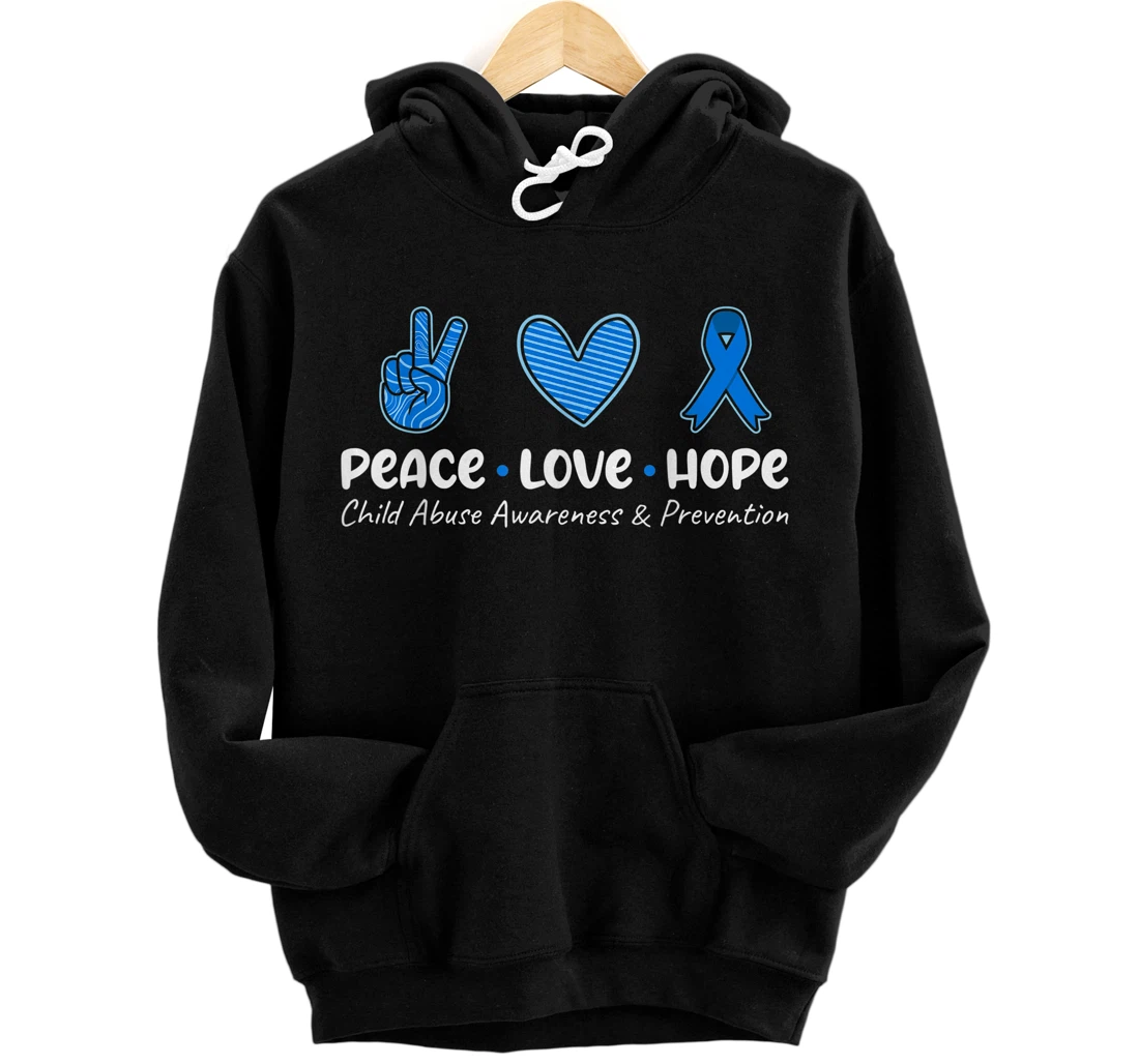 Peace Love Hope T Shirt Child Abuse Awareness Blue Ribbon Pullover Hoodie