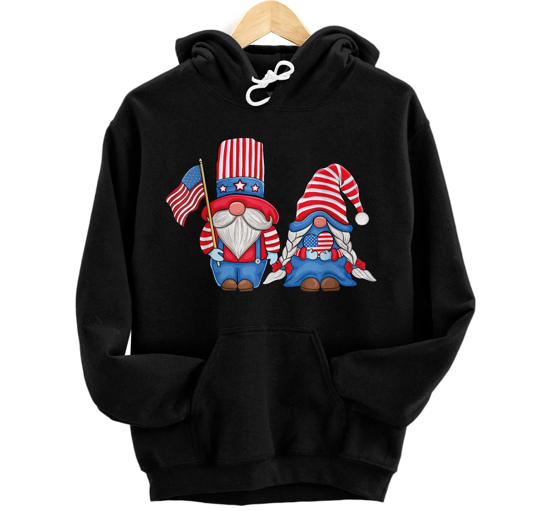 Personalized Three Patriotic 4th of July Gnomes Love USA American Flag Pullover Hoodie