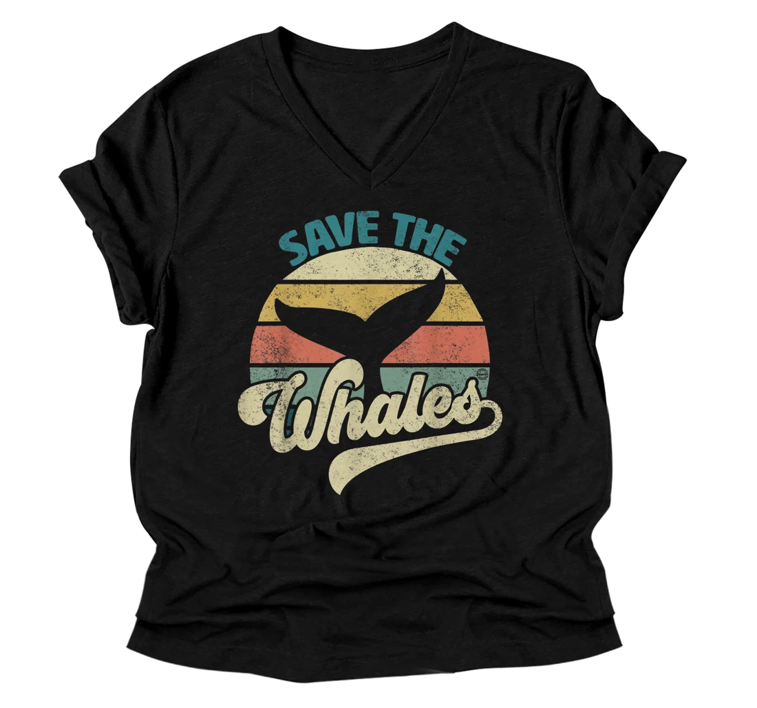 Save The Whales Retro V-Neck T-Shirt