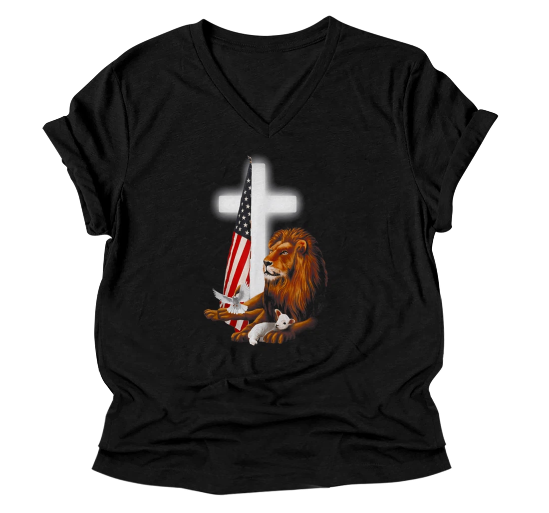 LION AND LAMB CROSS V-Neck T-Shirt