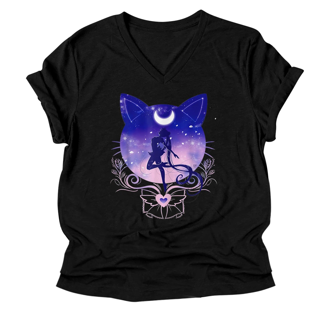 Womens Cat-Moon Sailor V-Neck T-Shirt V-Neck T-Shirt