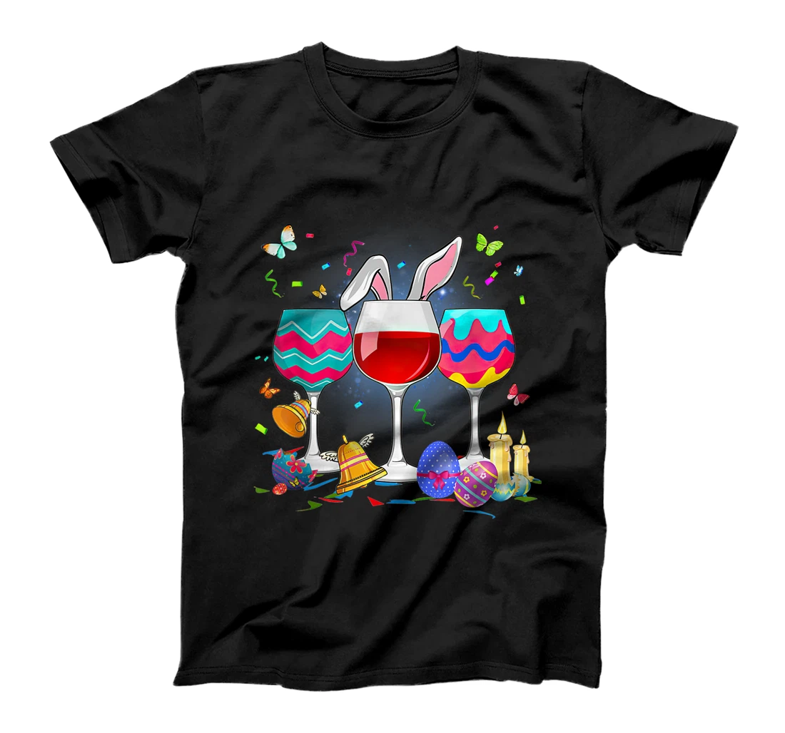 Funny Wine Glasses Bunny Eggs Happy Easter Day Drink Team T-Shirt, Women T-Shirt