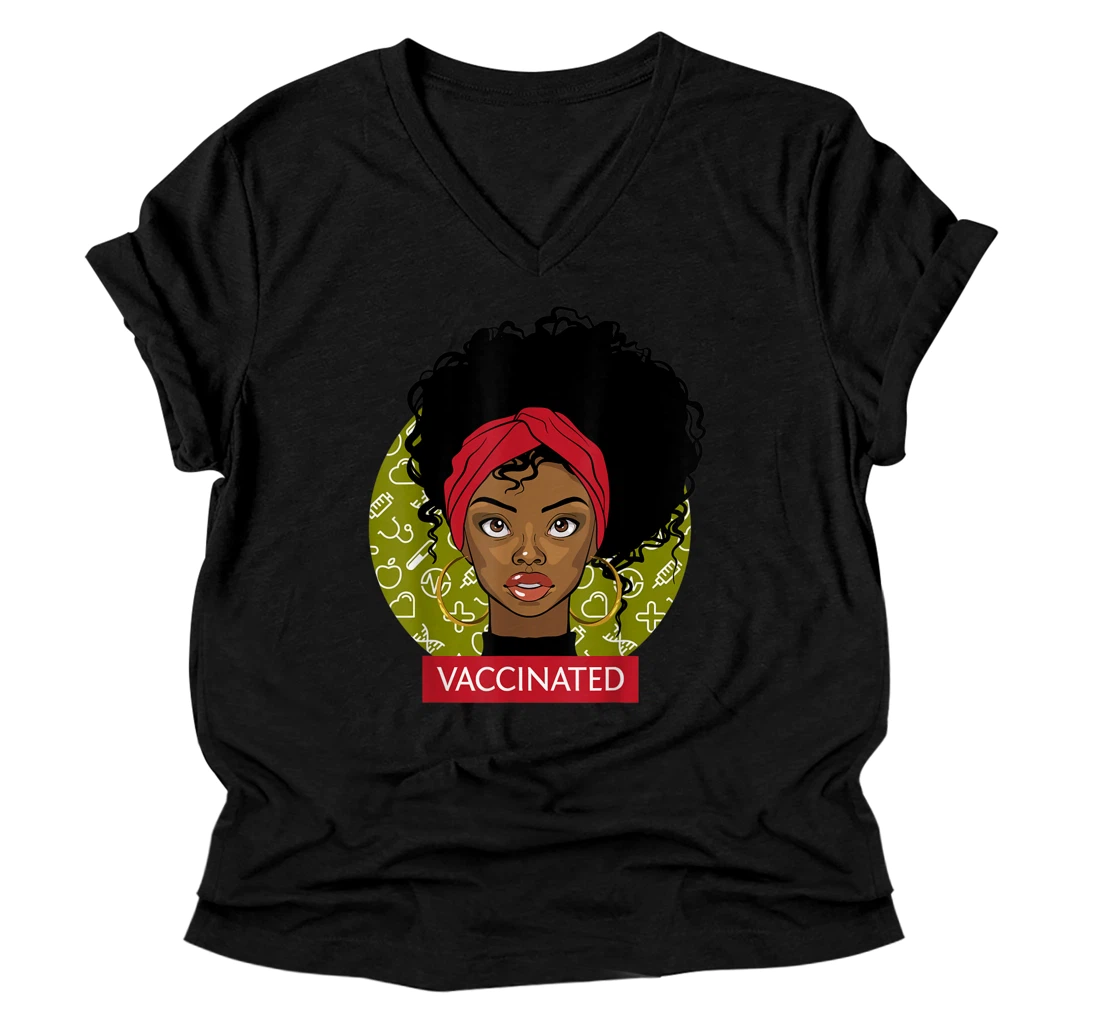 I've Been Vaccinated shirt Pro Vaccine For Women Afro Hair V-Neck T-Shirt