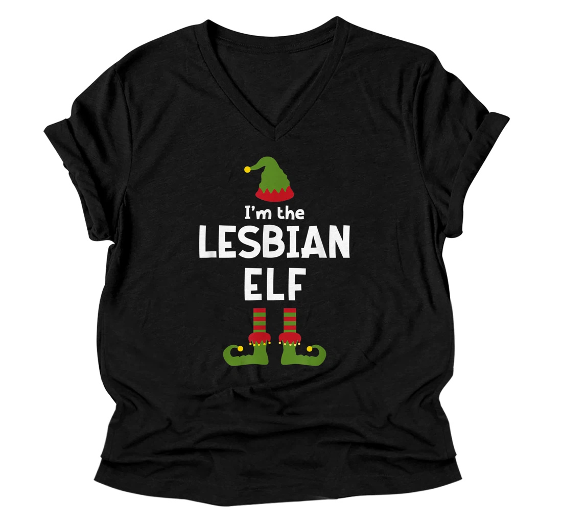 Lesbian Elf Christmas V-Neck T-Shirt