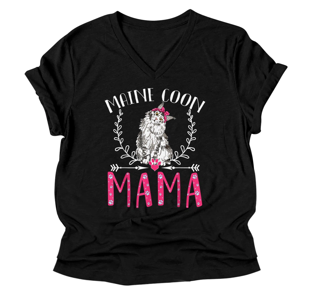 Cute Maine Coon, Funny Main Coon Mama Gift Womens Mother Day V-Neck T-Shirt