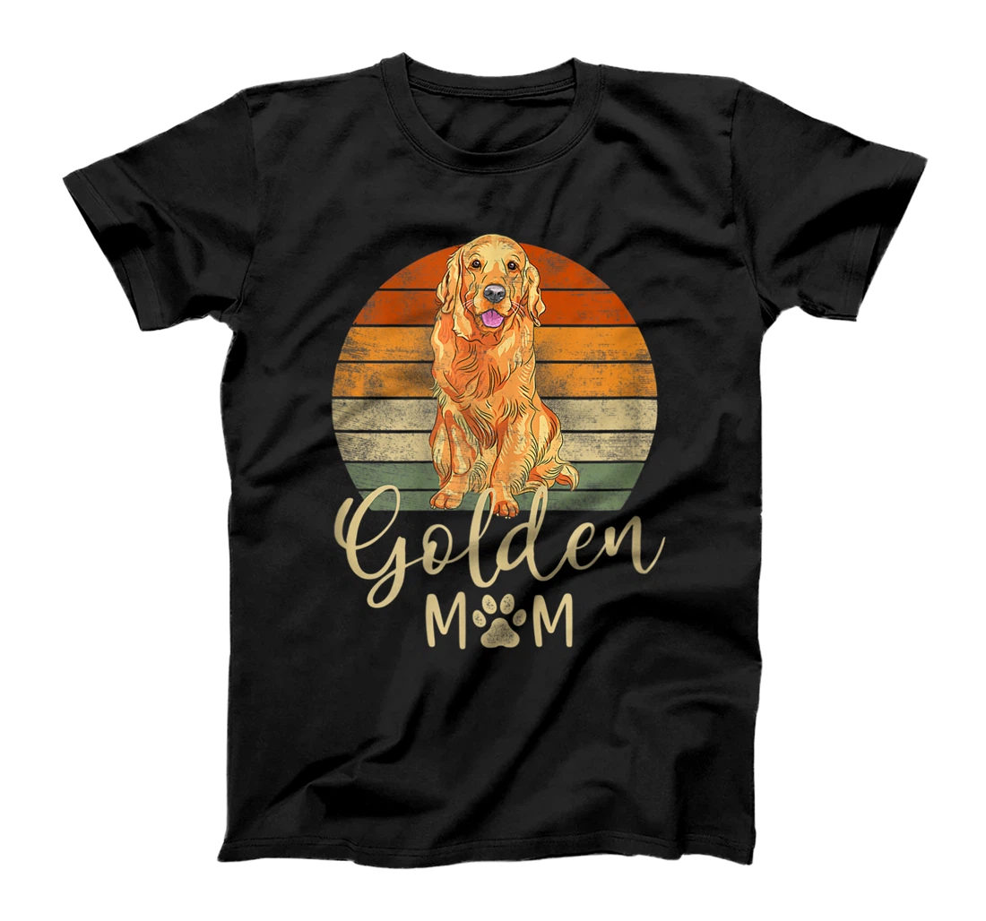 Personalized Womens Golden Mom Retro Sunset Golden Retriever Lover Gift D T-Shirt, Women T-Shirt