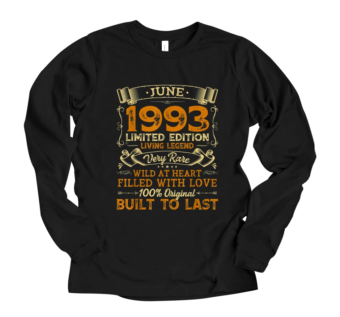 Vintage 28th Birthday June 1993 Shirt 28 Years Old Gift Long Sleeve T-Shirt