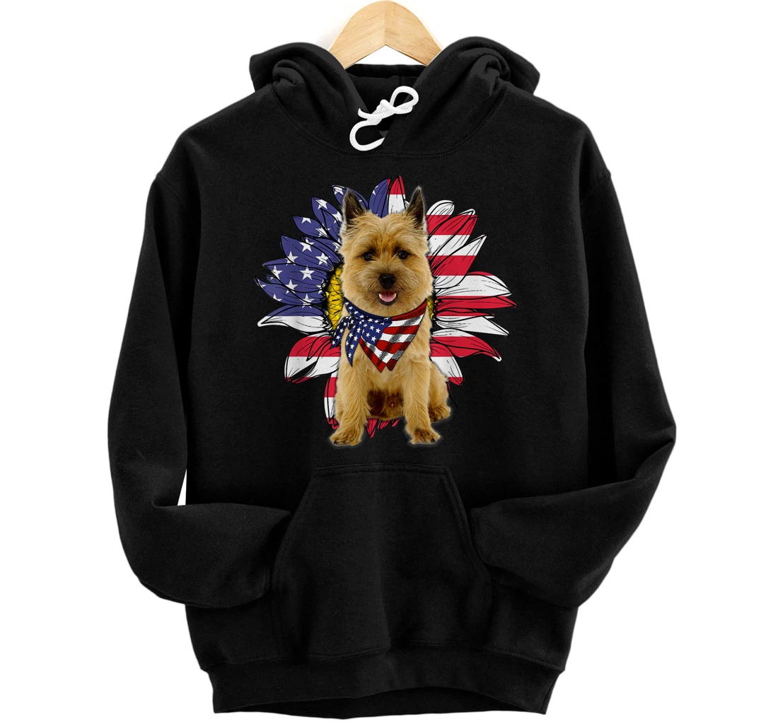 Sunflower American Flag Cairn Terrier Dog Lovers Owners Pullover Hoodie