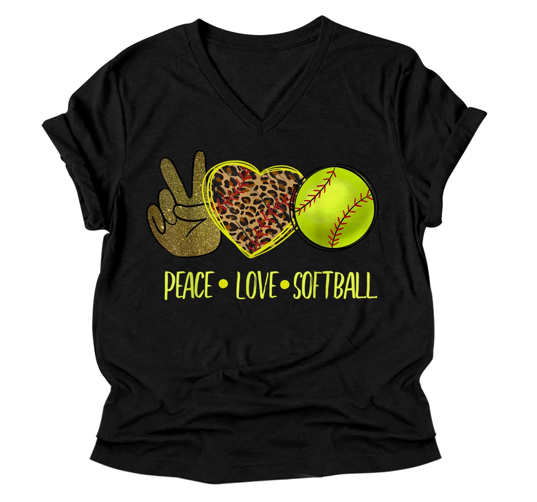 Peace Love Softball For Cute Baseball Lovers V-Neck T-Shirt