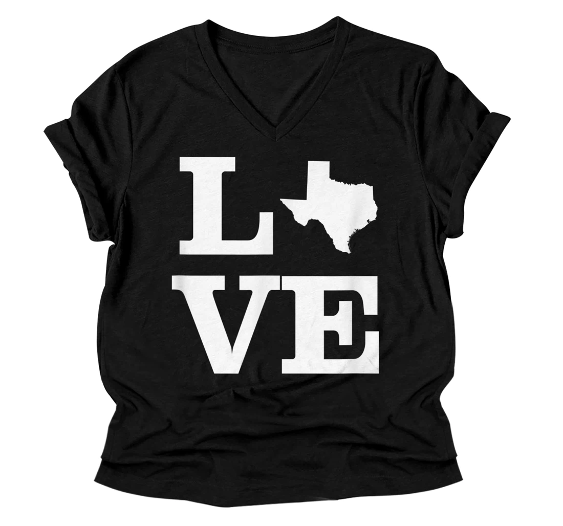 Personalized Texas Love Design - State Outline Texas Home V-Neck T-Shirt