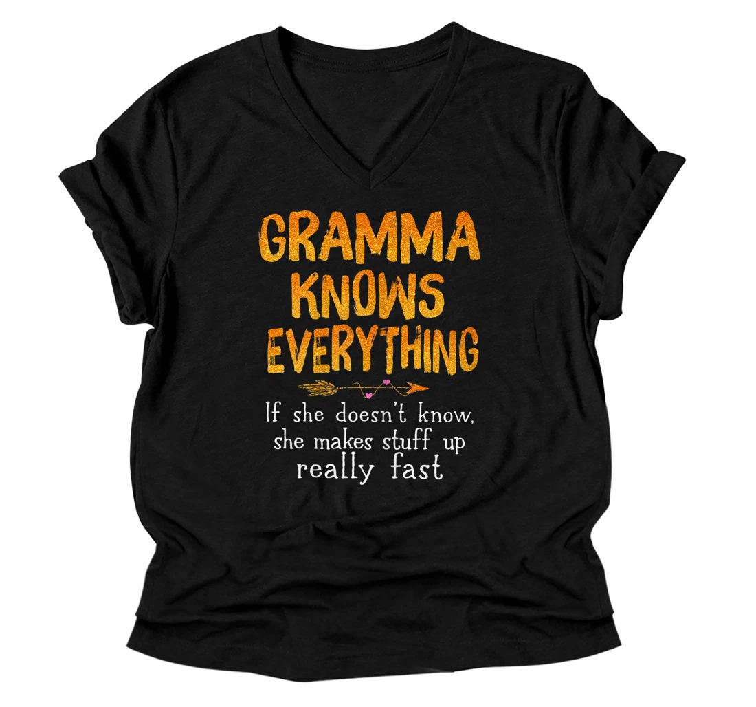 Personalized Womens Gramma Knows Everything If She Doesn't Know - Mothers Day V-Neck T-Shirt