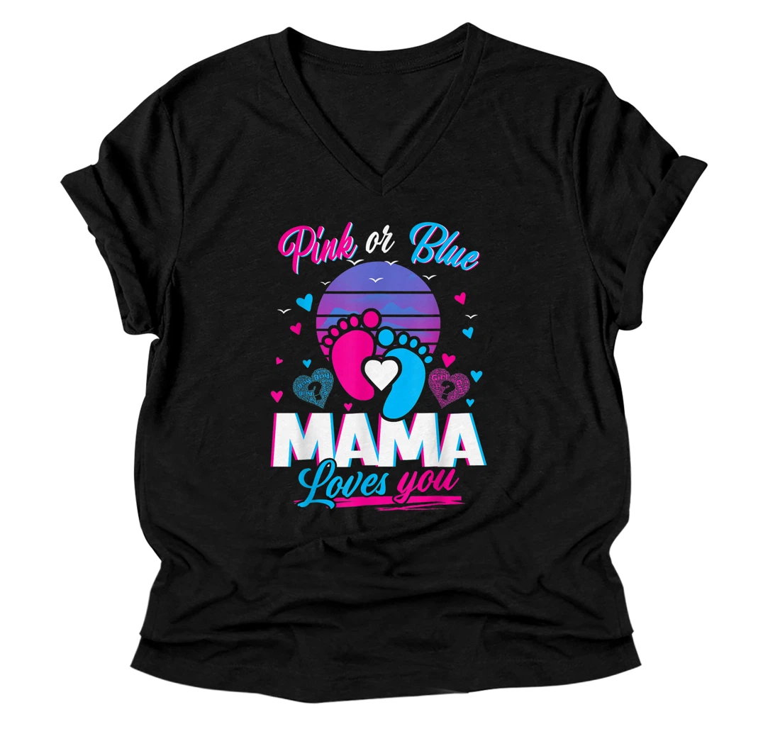 Pink Or Blue Mama Loves You Mothers And Fathers New Mama V-Neck T-Shirt