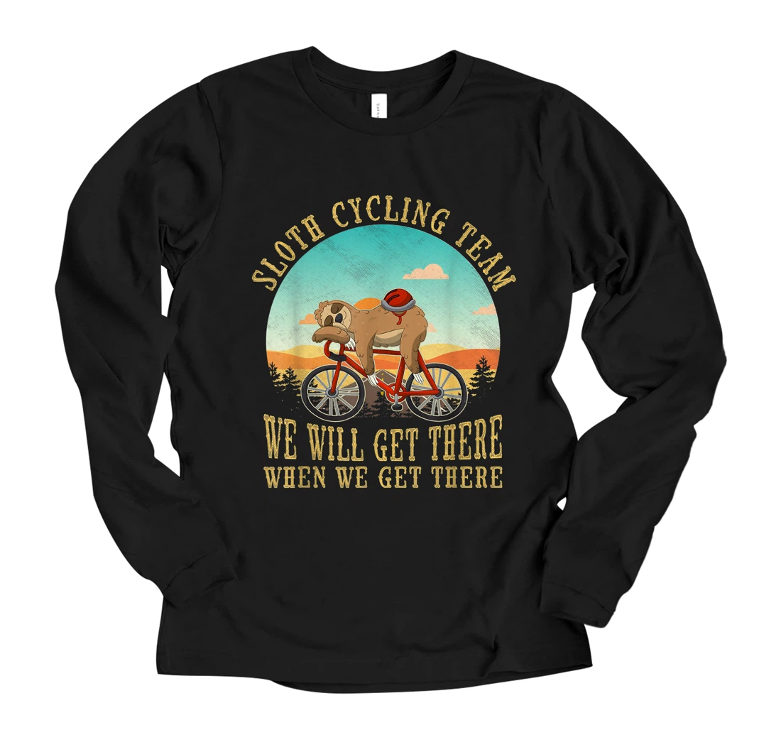 Personalized Sloth Cycling Team Vintage Retro Sunset Funny Sloth Long Sleeve T-Shirt