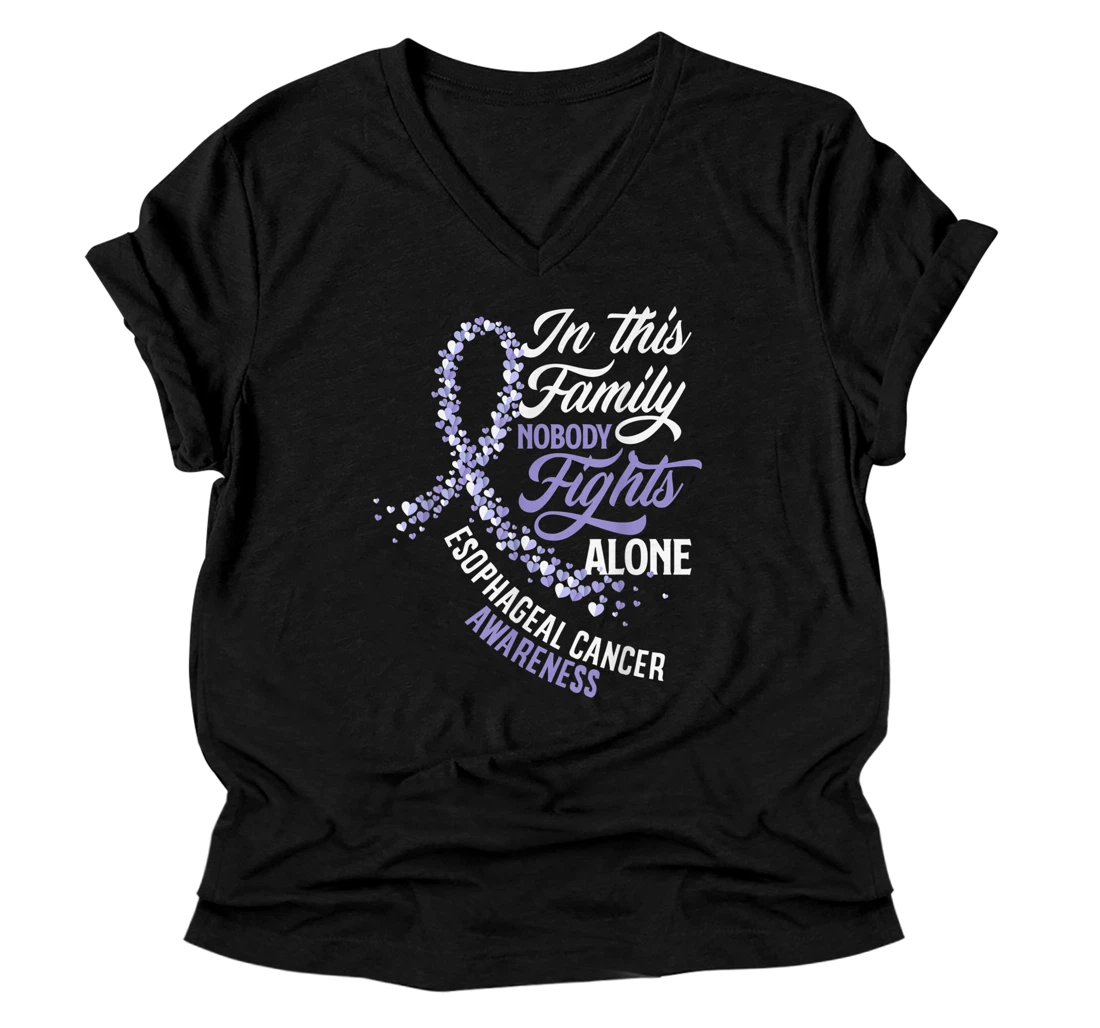 In This Family Nobody Fights Alone Esophageal Cancer V-Neck T-Shirt