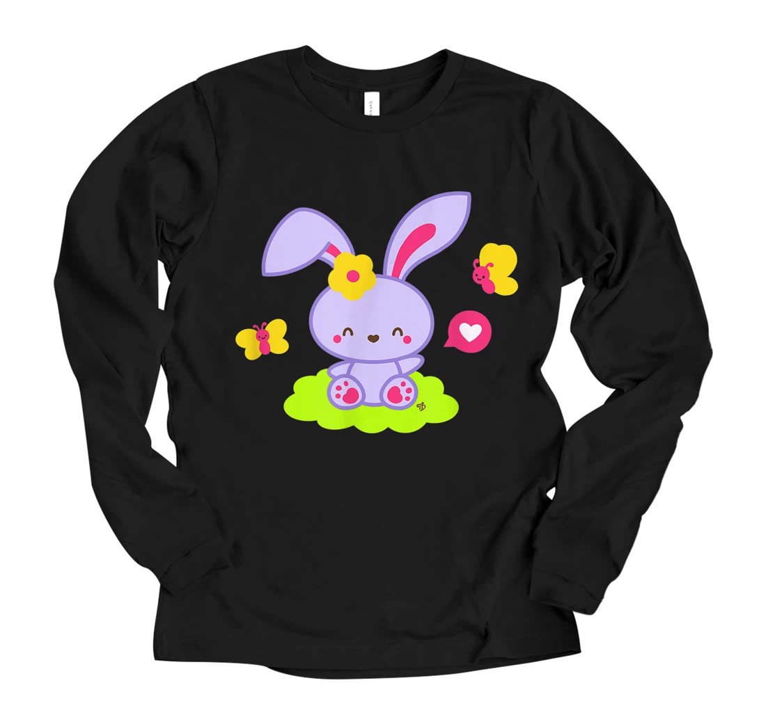 Cute Easter Bunny Kawaii Style with Butterflies Long Sleeve T-Shirt