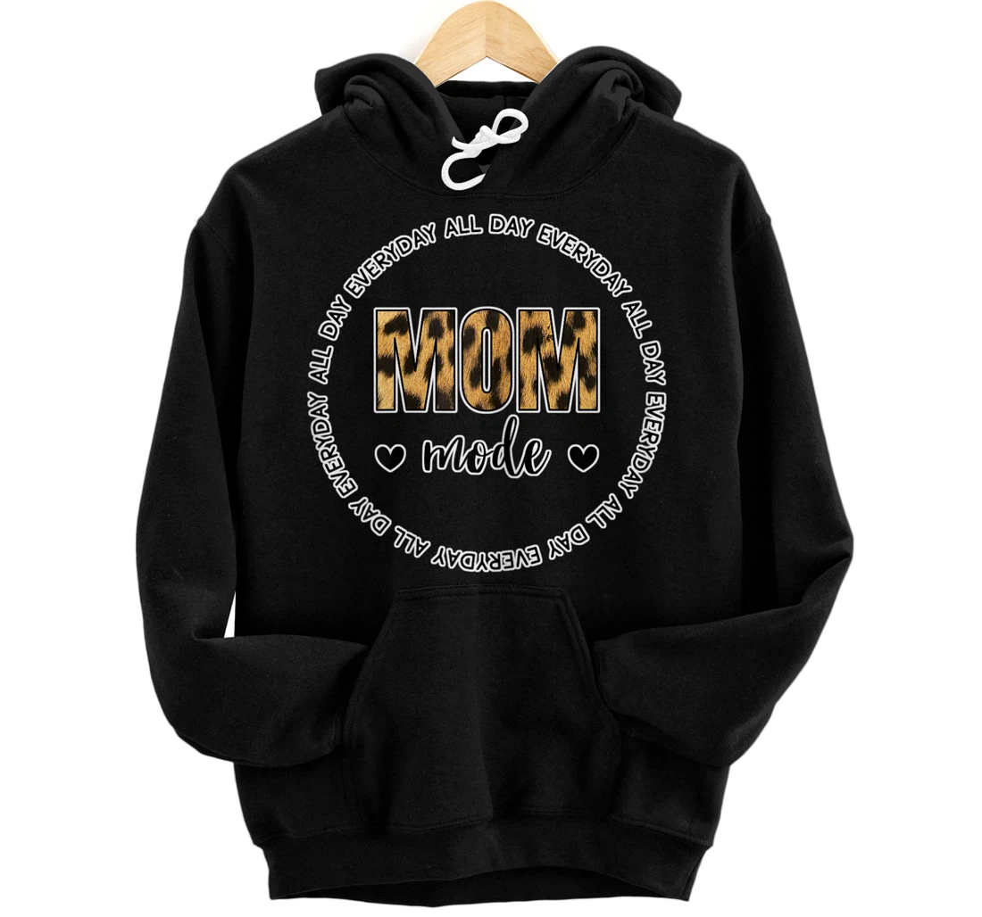 Personalized Womens Mothers Day Tee for Mom Mama Grandma Leopard Graphic Print Pullover Hoodie