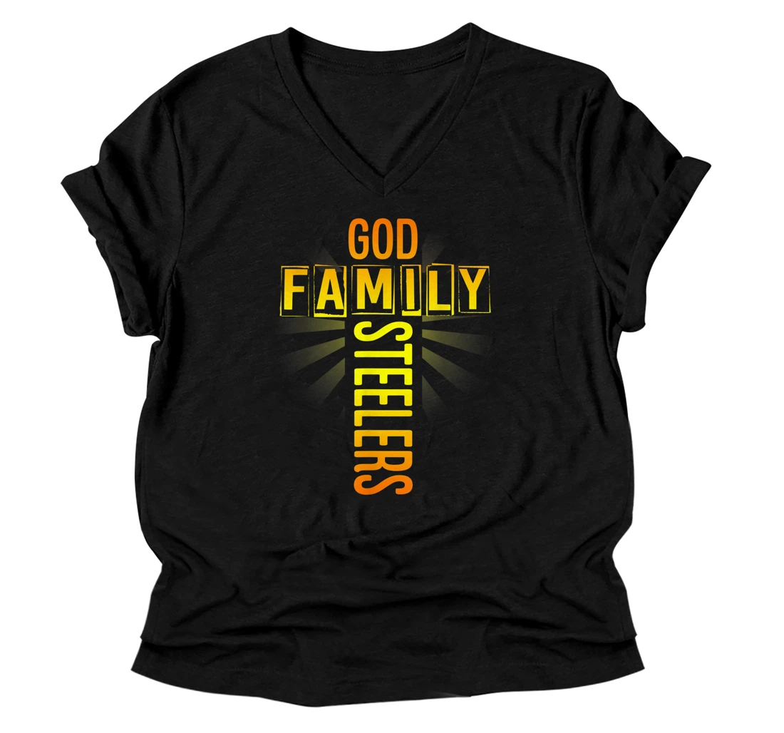 Father's Day Gift Tee Shirt God Family Steeler V-Neck T-Shirt V-Neck T-Shirt