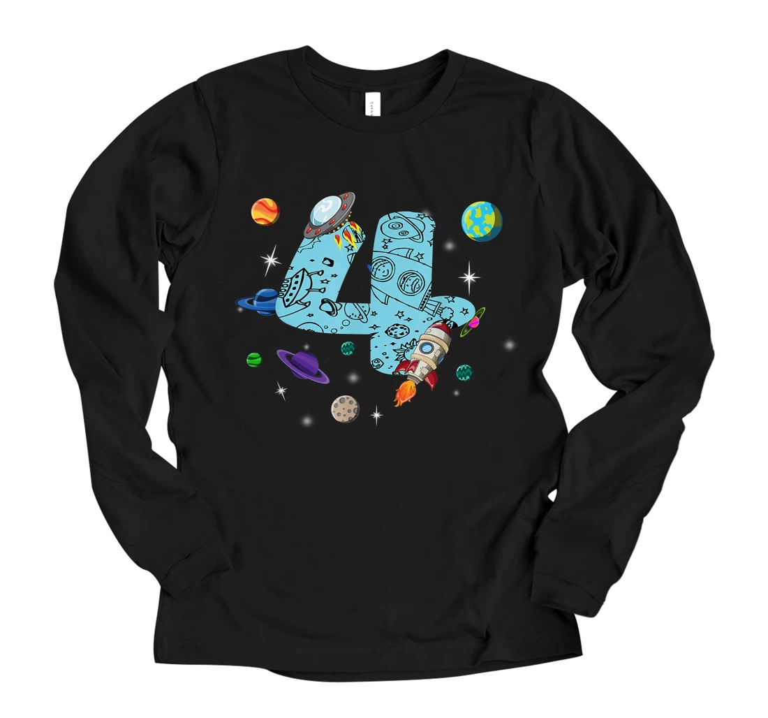 4 Years Old Birthday Boy Gifts Space 4th Birthday Long Sleeve T-Shirt