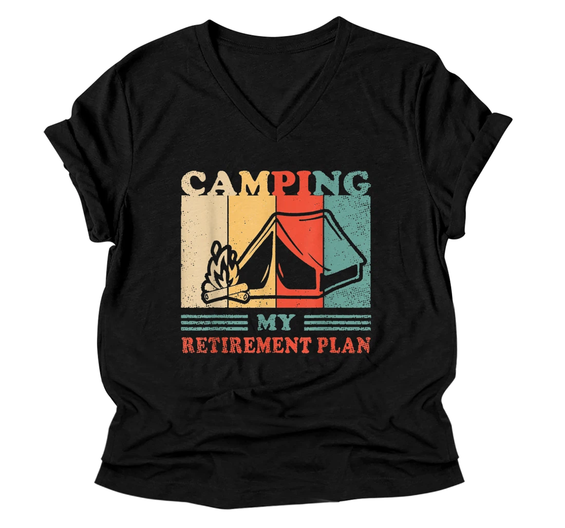 Personalized Retro Vintage Camping My Retirement Plan V-Neck T-Shirt