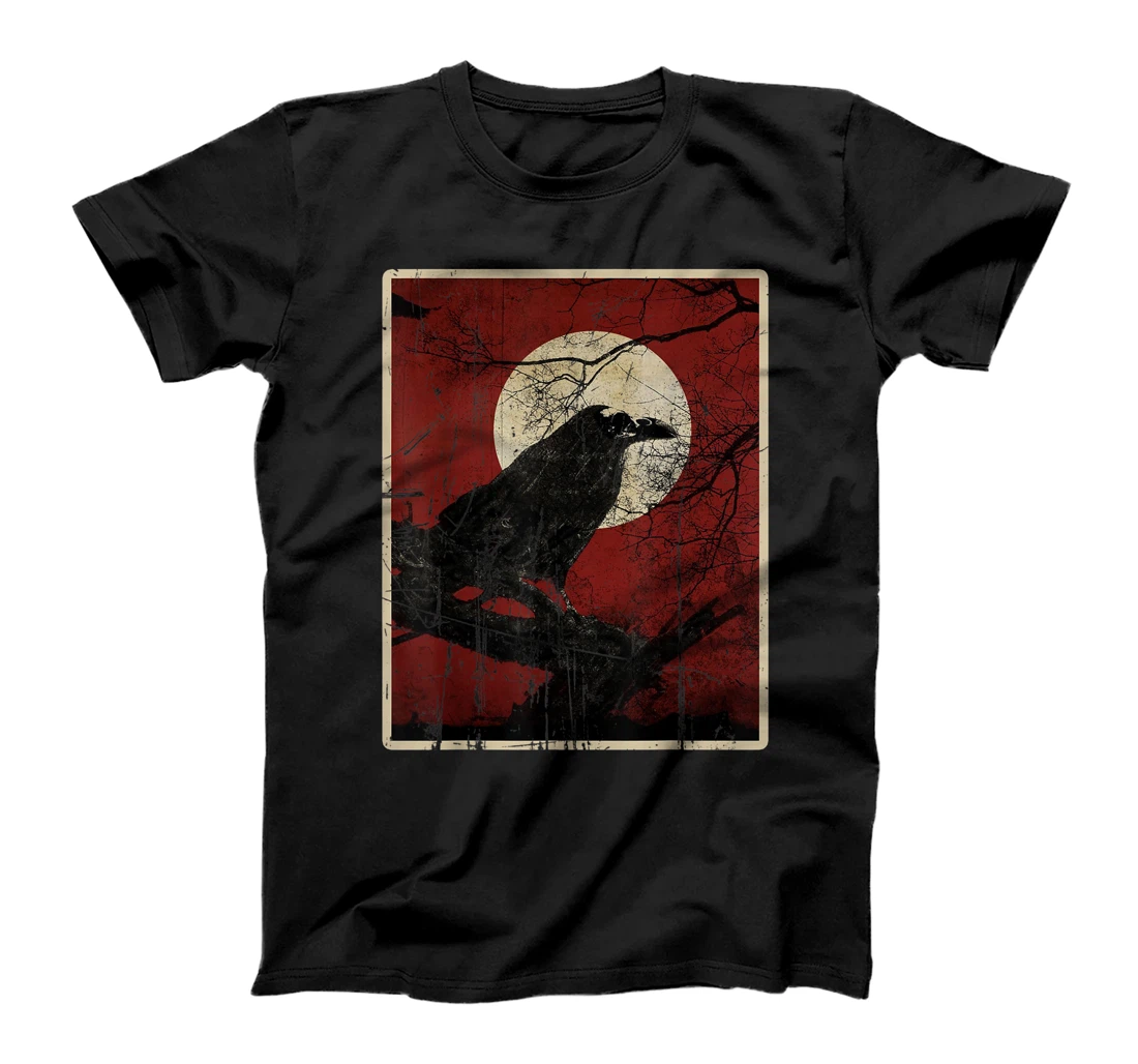 Personalized Red Moon Raven Graphic Black Crow T-Shirt, Women T-Shirt T-Shirt, Women T-Shirt