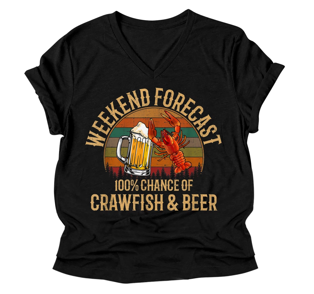 Personalized forecast crawfish and beer lobster seafood crawfish V-Neck T-Shirt