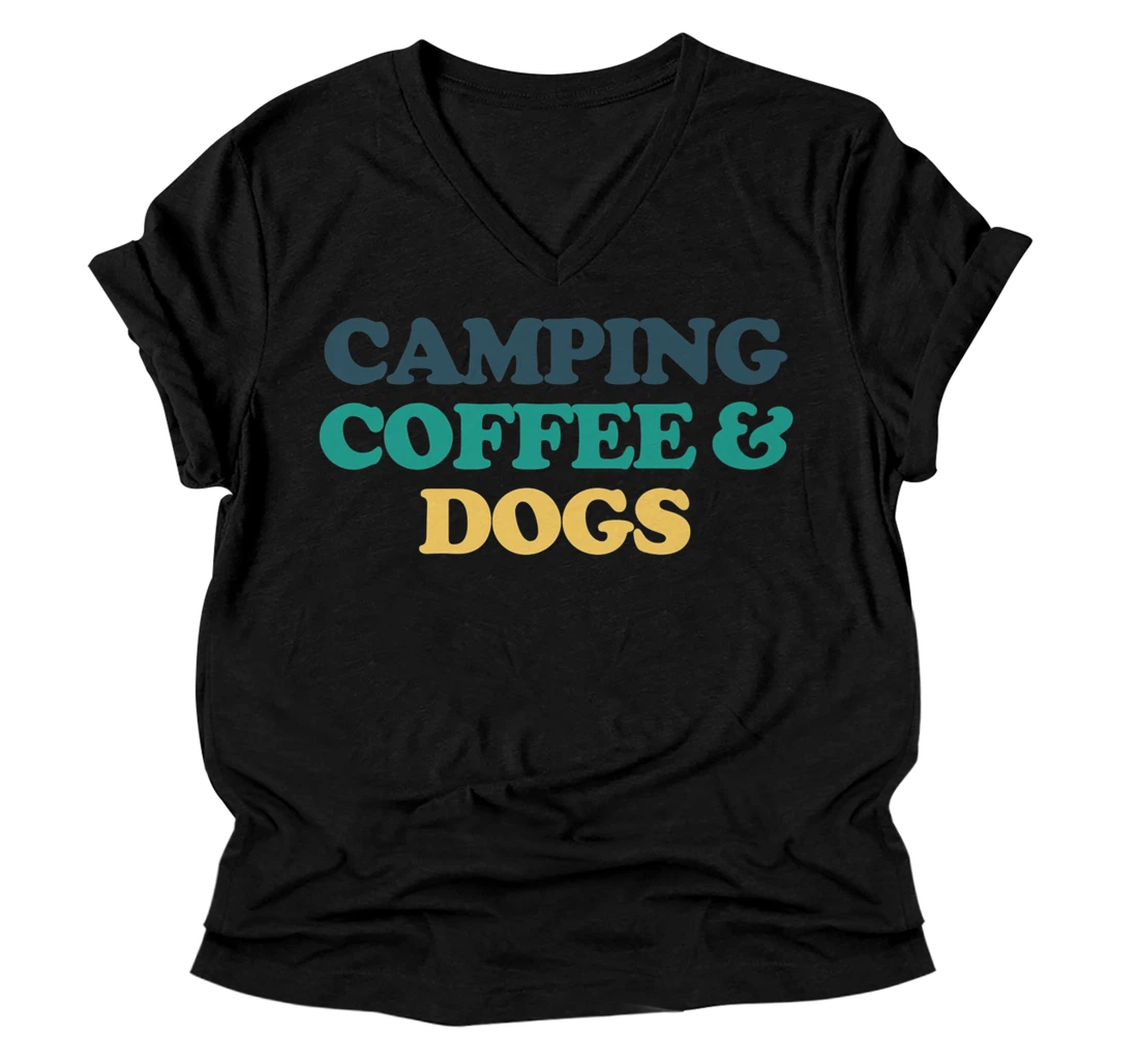 Personalized Camping Coffee & Dogs Premium V-Neck T-Shirt