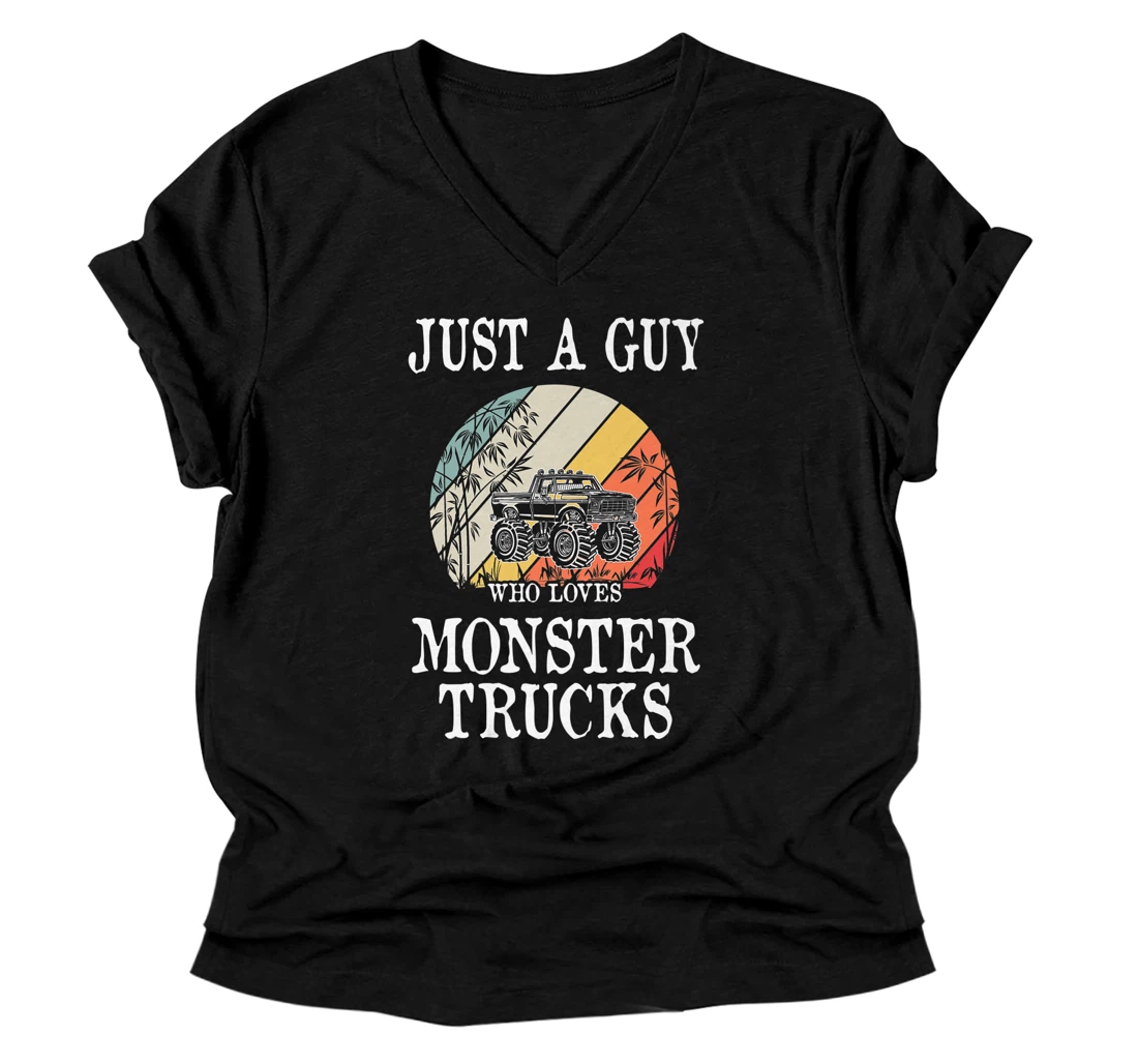Personalized Just A Guy Who Loves Monster Trucks Premium V-Neck T-Shirt
