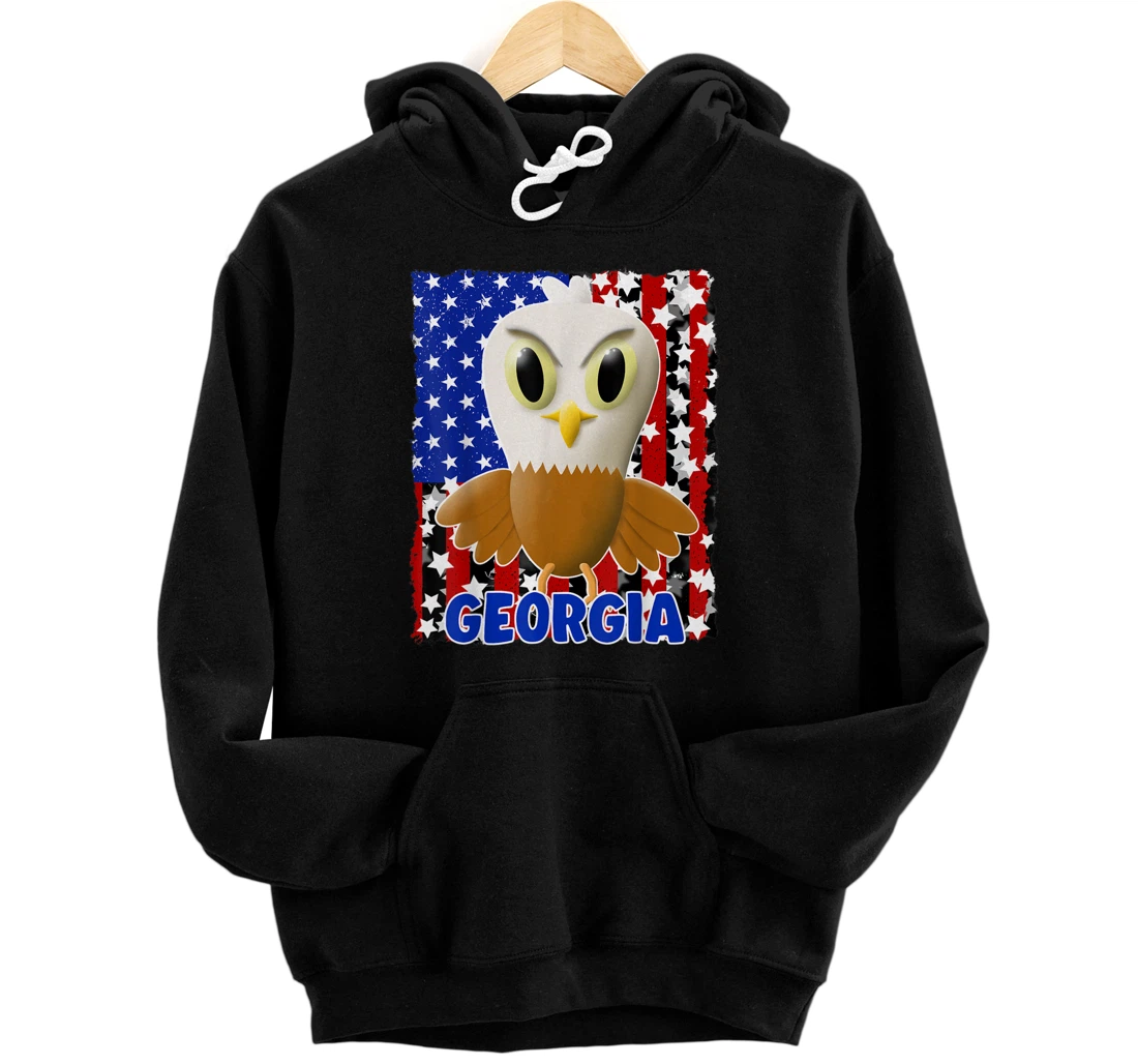 Personalized Kids Georgia Bald Eagle Pullover Hoodie American Flag Boys Girls Pullover Hoodie