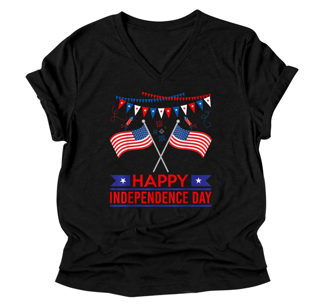 Personalized Happy Independence Day 1776 - Independence Day V-Neck T-Shirt