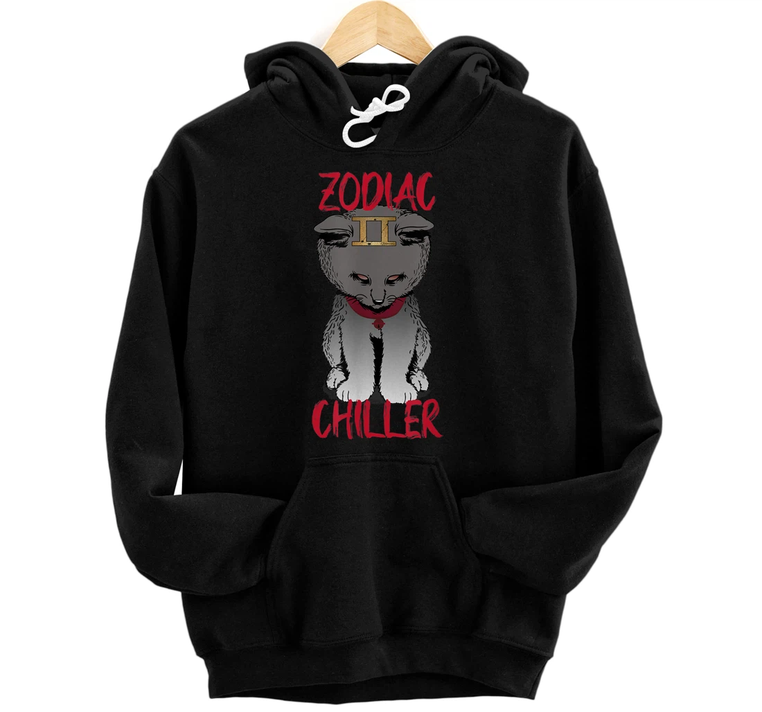 Personalized Zodiac Sign Gemini & Spooky Black Kitten Pun Zodiac Chiller Pullover Hoodie