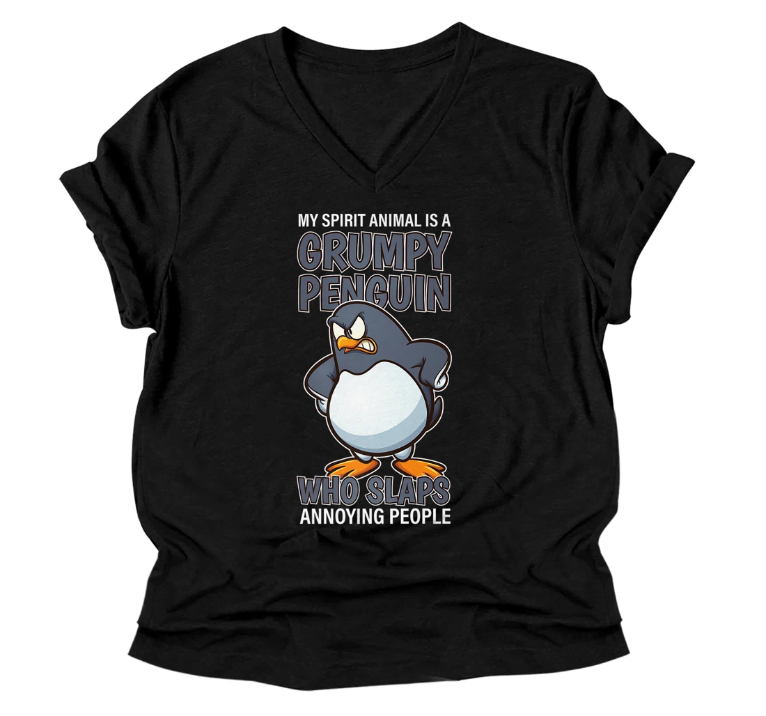 Personalized My Spirit Animal Is Grumpy penguin Who Slaps Annoying People Premium V-Neck T-Shirt