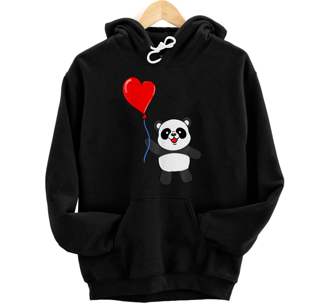 Personalized Panda With Heart Balloon Valentines Day Panda Pullover Hoodie