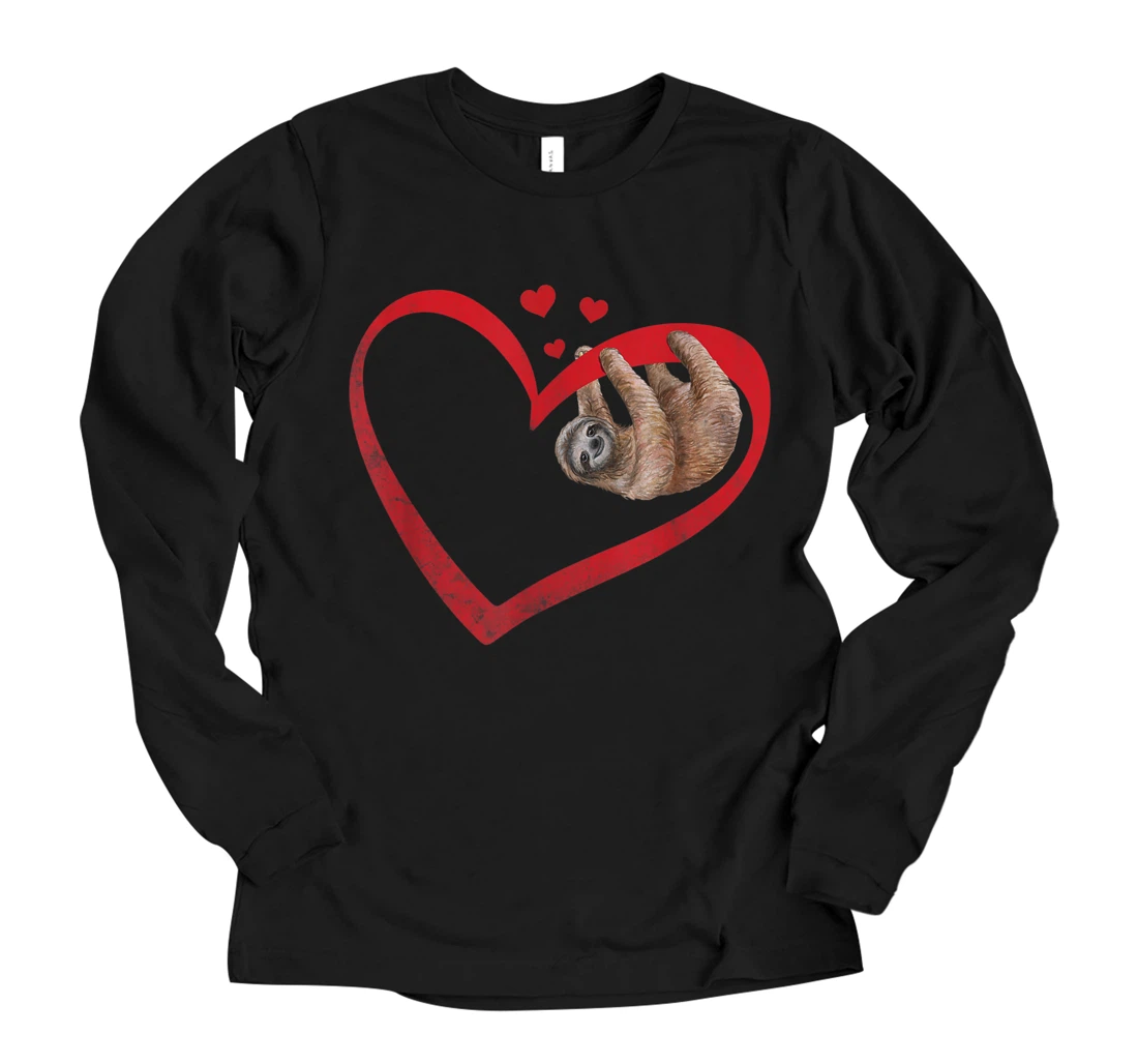 Personalized Sloth Valentine Heart Gift Valentines Day Sloth Lover Gift Long Sleeve T-Shirt