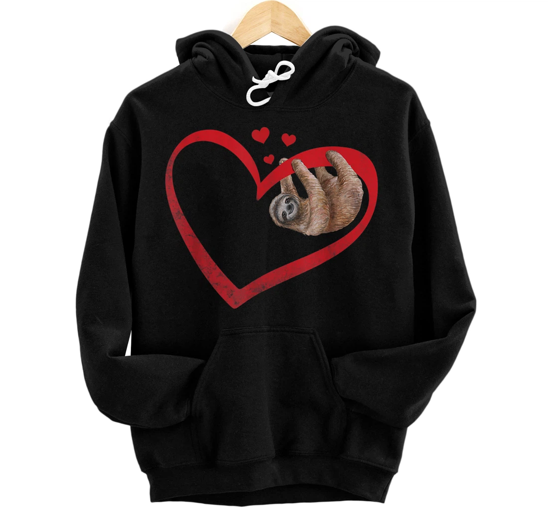 Personalized Sloth Valentine Heart Gift Valentines Day Sloth Lover Gift Pullover Hoodie