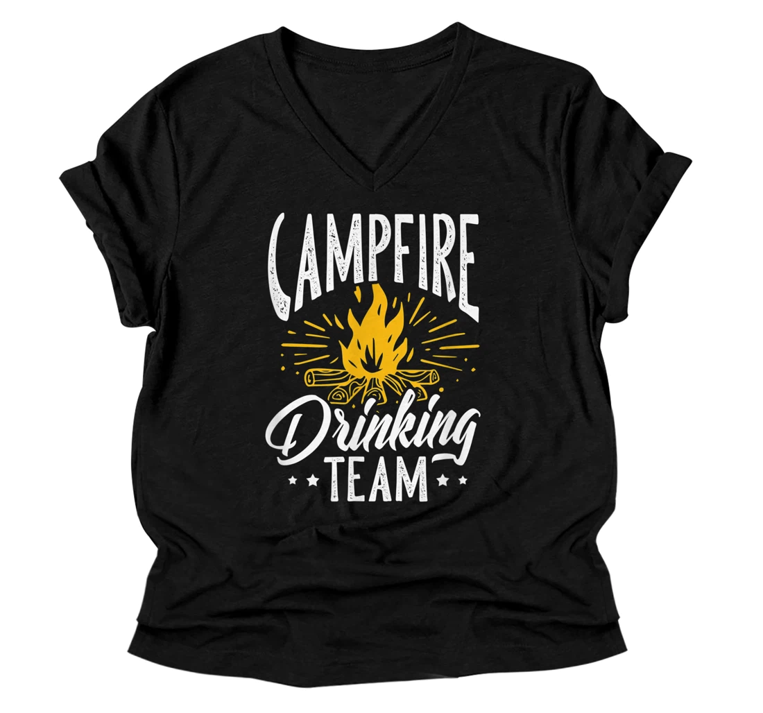 Personalized Campfire Drinking Team Funny Camping Camper V-Neck T-Shirt