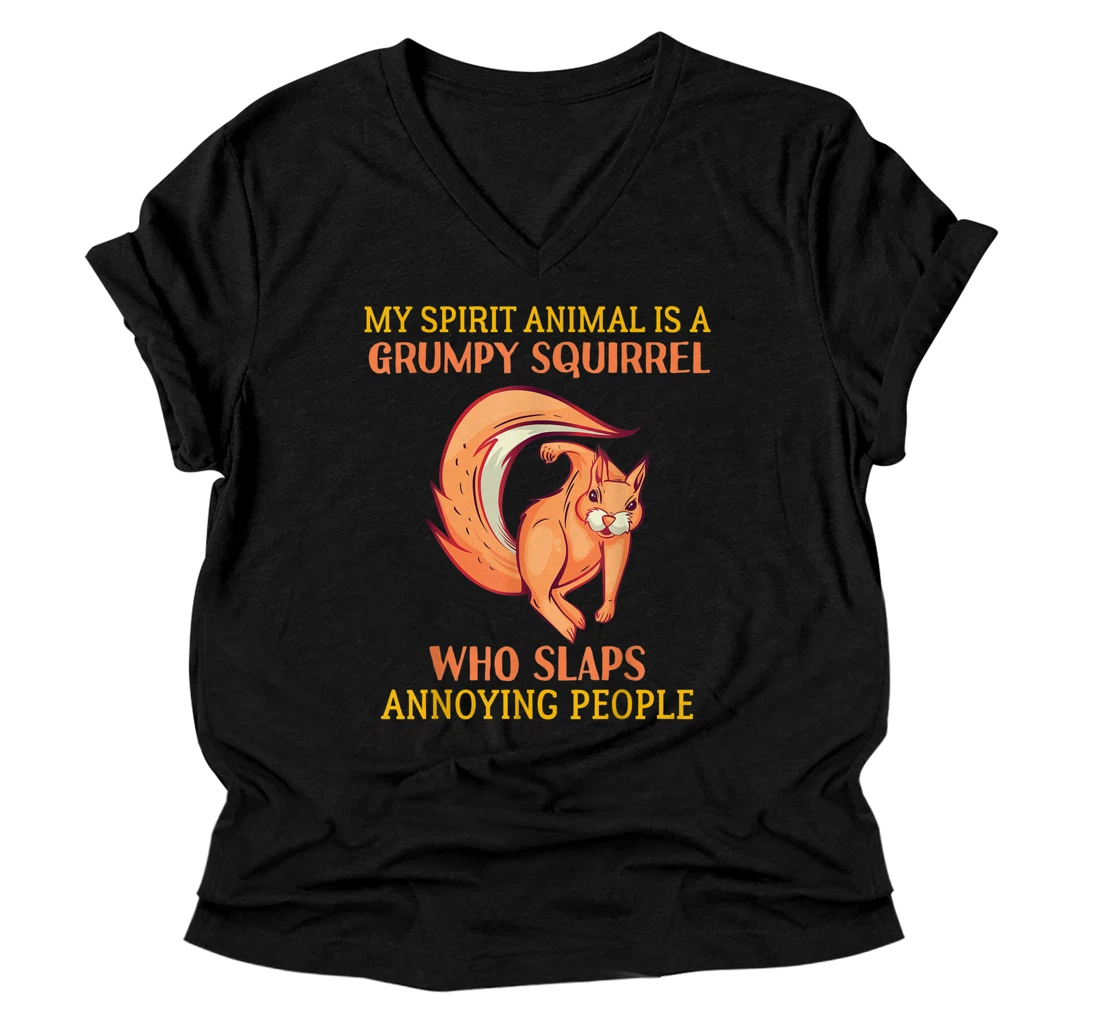 Personalized My Spirit Animal Is A Grumpy Squirrel Funny Animal Lover V-Neck T-Shirt